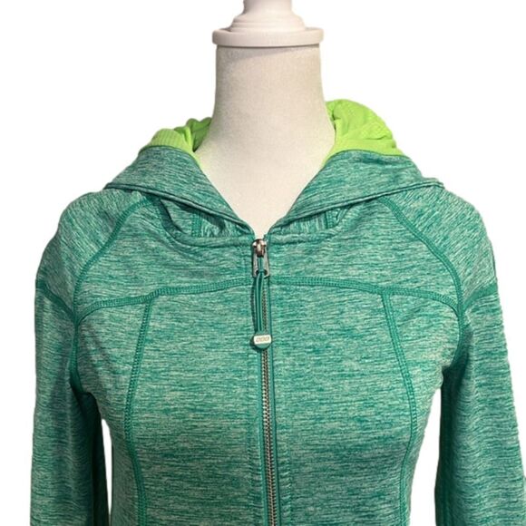 Dick’s LJ Black - low waist zip up workout jacket with hood teal and lime - S - Picture 9 of 12